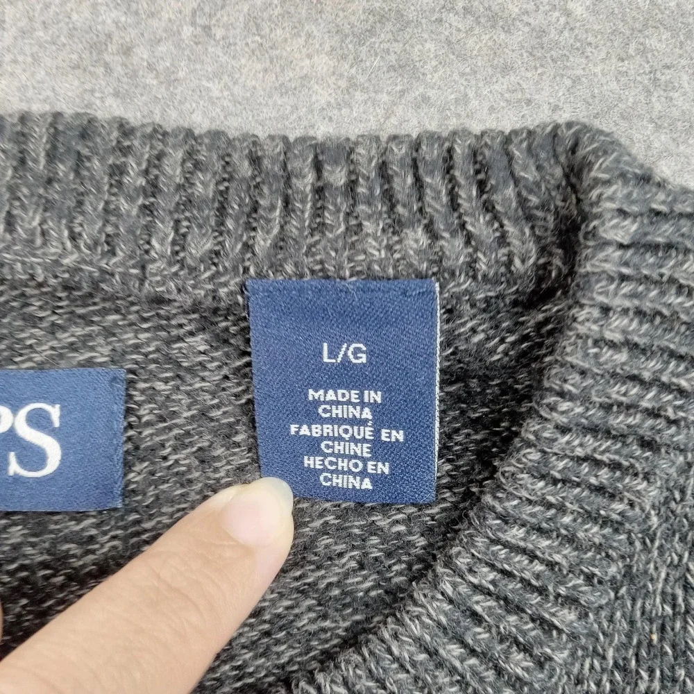 Chaps Sweater Mens Large Gray Crewneck Knit Pullover Material Tag Missing Casual